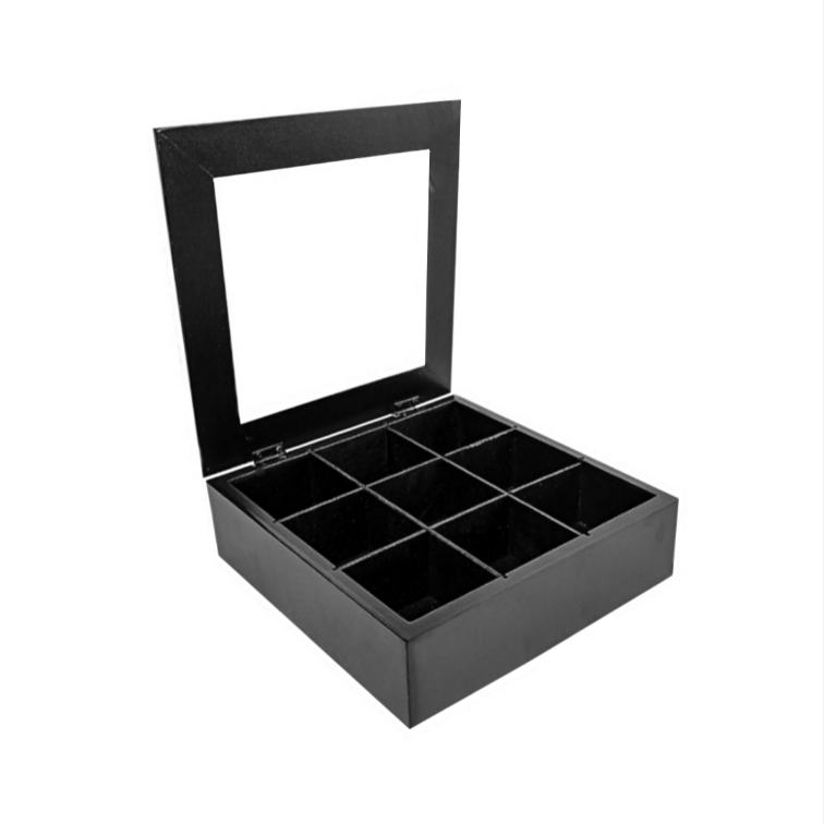 Wooden Glass Tea Box – Black- 23x23x8cm – Flow Collection